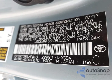 2017 Toyota Prius Three z USA, uszkodzony, nr VIN JTDKARFU0H3542259
